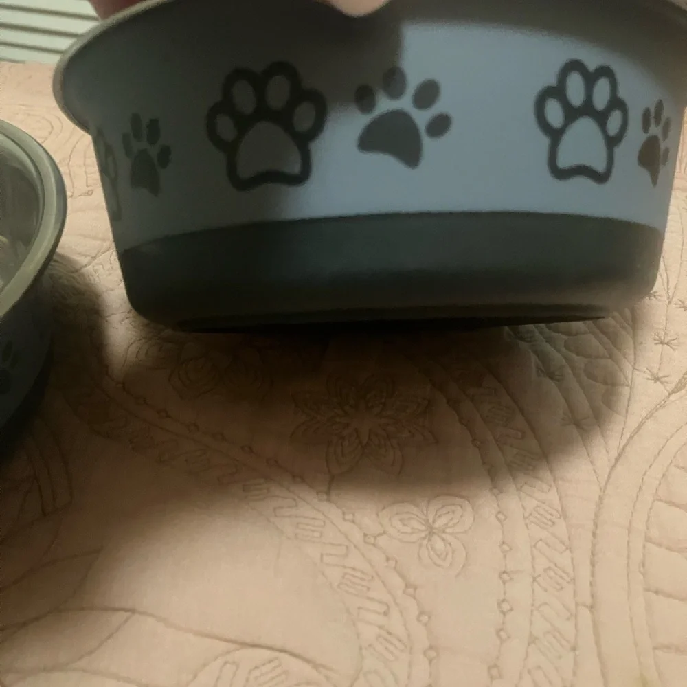 Two Non-Slip Dog Bowls With a Dog Paw Print Design